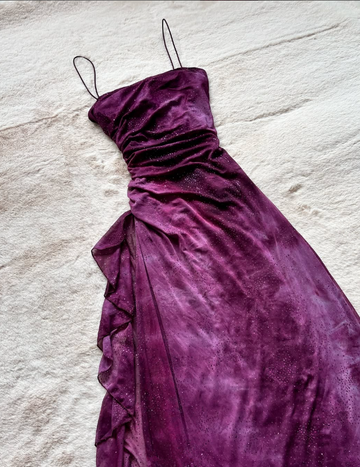 Vintage A Line Spaghetti Straps Sequins Purple Tulle Prom Dress Evening Dress HZ1023